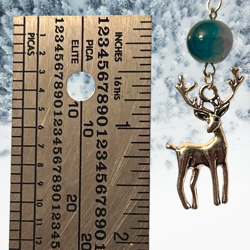 Handmade Earrings Silver Reindeer Green Beads Dangle Handmade Pierced - Picture 7 of 7